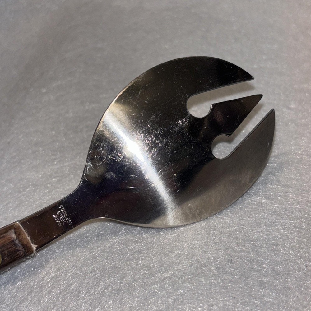Vintage MCM Salad Serving Fork Extra Long Wood Handle 13 InchStainless Japan - Picture 1 of 16